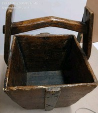 Antique Large Chinese Rustic Wood Grain Basket Bucket Water Bucket Very Rare