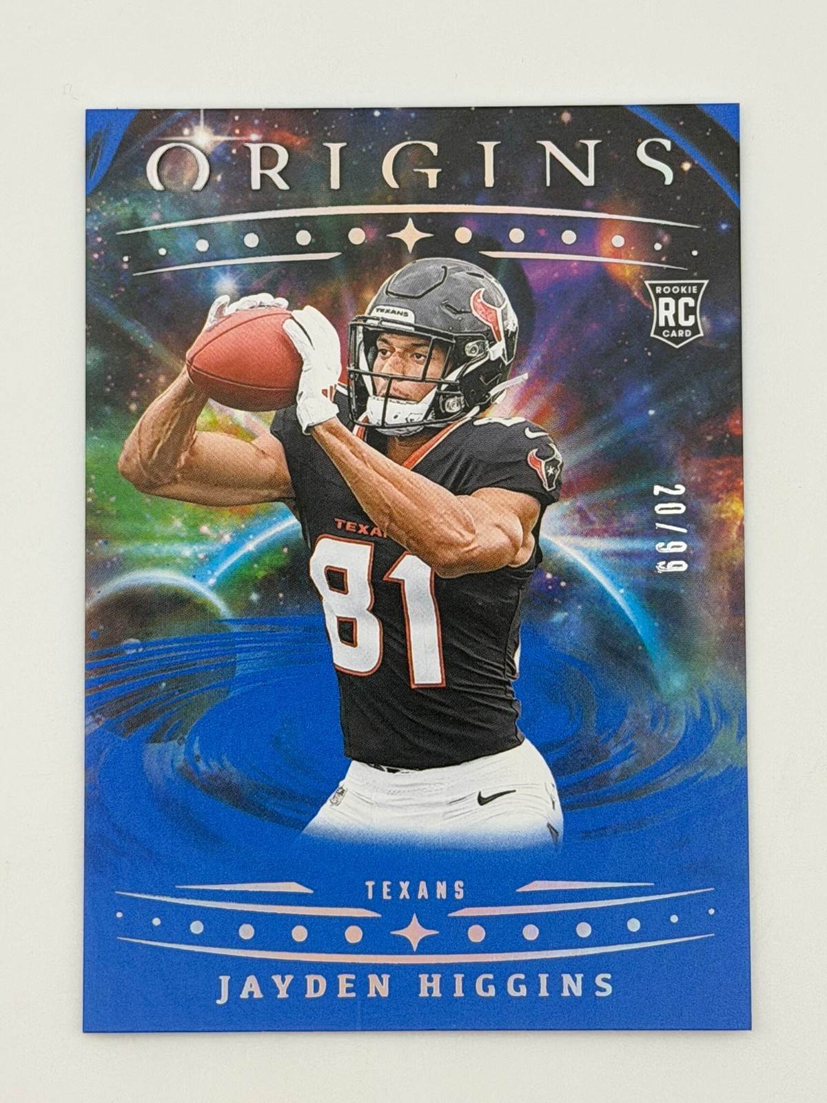 2025 Panini Origins Jayden Higgins Blue /99 RC #132 Houston Texans Rookie