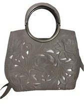 Patricia Nash Aria Crossbody/Satchel Leather Bag Tooled Stone Gray Western