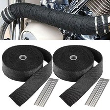 2 50ft 2roll Fiberglass Exhaust Wrap Header Pipe Heat Tape Black 20 Ties 2 50ft 2roll Fiberglass Exhaust Wrap Header Pipe Heat Tape Black 20 Ties