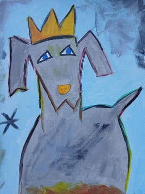 Abstract/Expressionism  Puppy King 9 x 12 Hand Made Modern Street ArtPainting