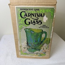 Indiana Glass Harvest Grape Iridescent Green Carnival Glass Footed Pitcher