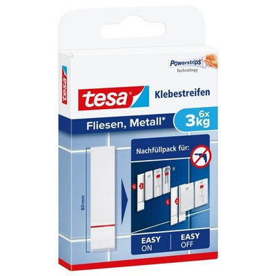 6 tesa Klebestreifen Fliesen und Metall für max. 3,0 kg 2,0 x 8,0 cm Powerstrips
