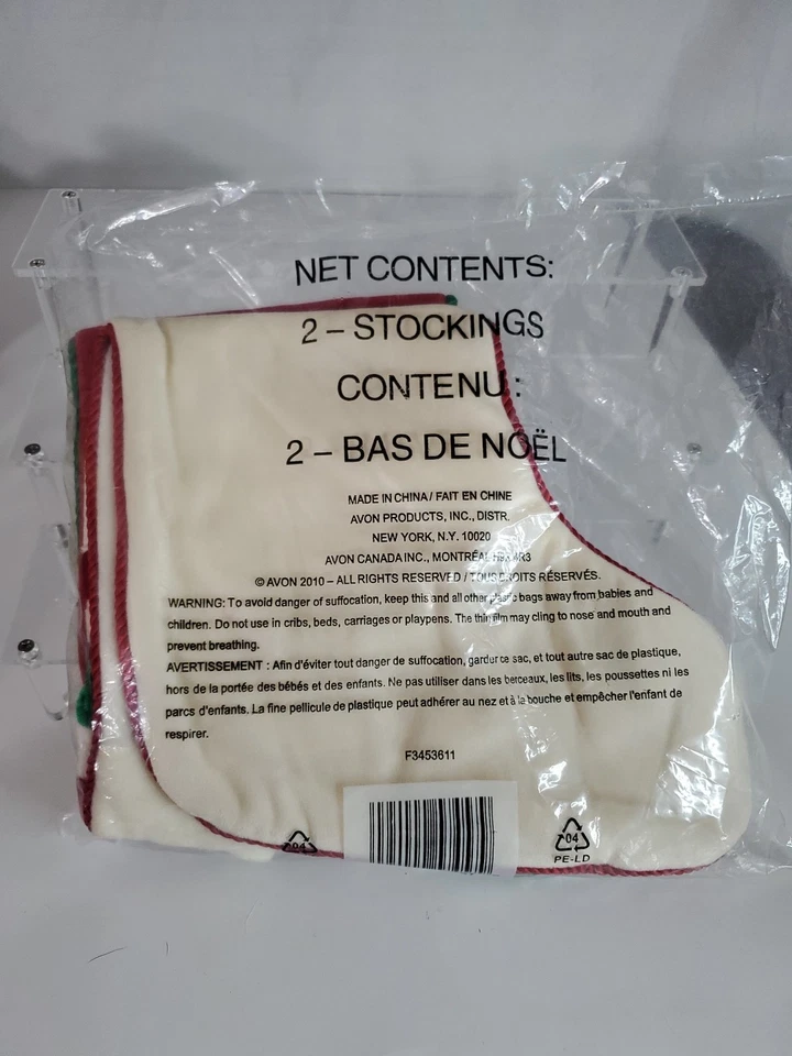 Avon Jubilee Striped Stocking Pair Christmas Red White Green Stripe 2 Pack - Image 2 of 4