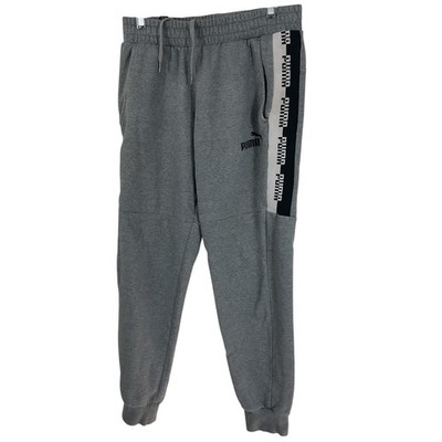 PUMA Amplified Men s Jogger Pants Gray Logo Tape Sweatpants Size Small