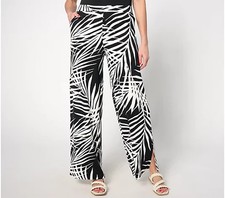 Denim  Co. Beach Wide Leg Pant with Slits Black Palm Petite X-Large A637297