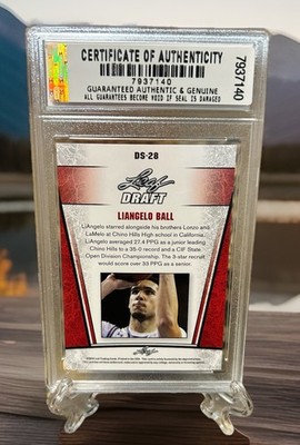 LIANGELO BALL 2018 Leaf Draft Silver Rookie Graded Gem-Mt 10 #DS-28. Coa!
