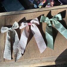 Girls Multicolor Fabric Hair Bows Set Plaid Solid Casual Party One Size