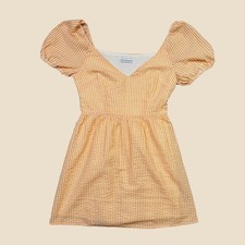 Urban Outfitters Orange Gingham Mini Dress Puff Sleeve Cottagecore Sundress Sml
