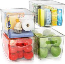 Large Clear Storage Bins with Lids, Stackable Containers, 4 Pack Pantry Organi