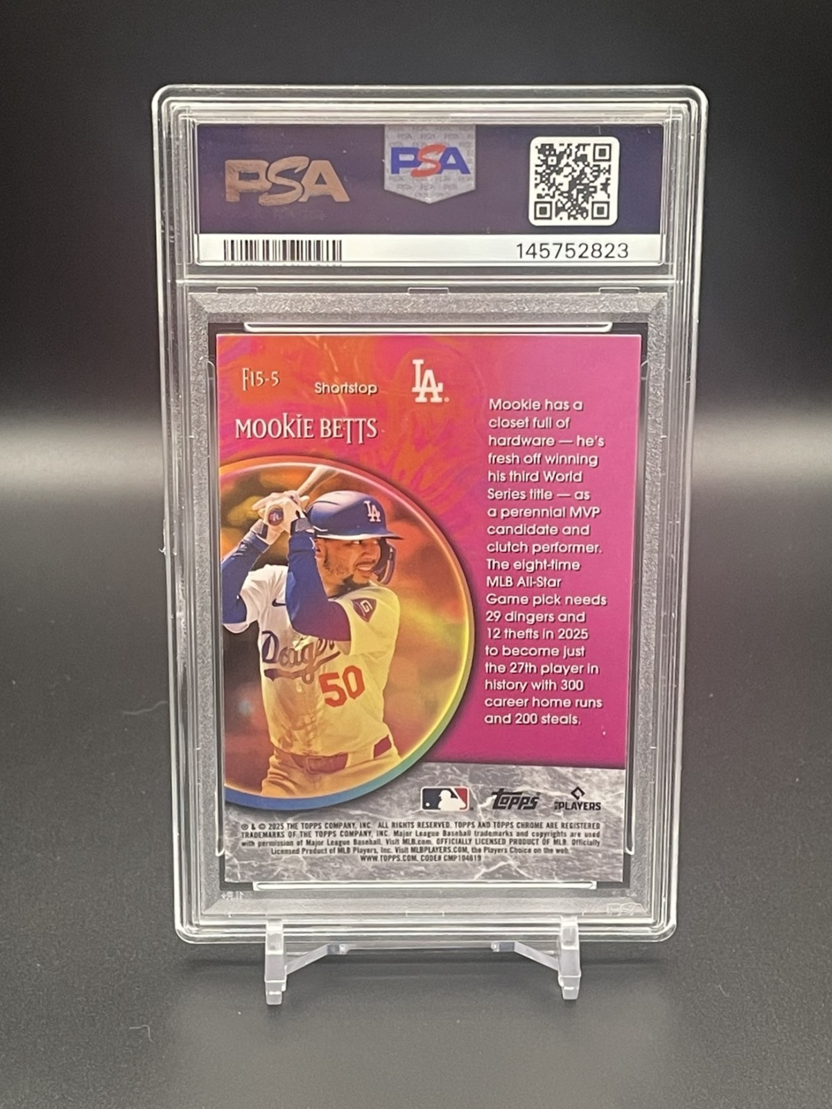 2025 Topps Chrome Mookie Betts Fortune 15 Green Refractor /99 PSA 8 view 2
