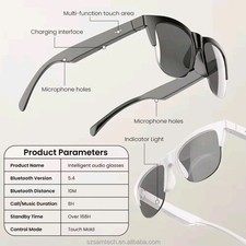 F-01 Bluetooth Wireless Glasses Headset, Black, Touch Control, Waterproof Mic