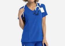 Women s Momentum by Maevn Royal Blue Mock Wrap Stretch Scrub Top 5002 Size XL