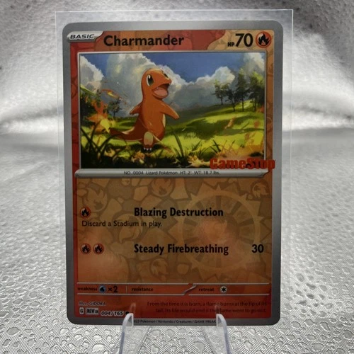 Pokemon Charmander Reverse Holo Card 004/165 GameStop Promo Exclusive