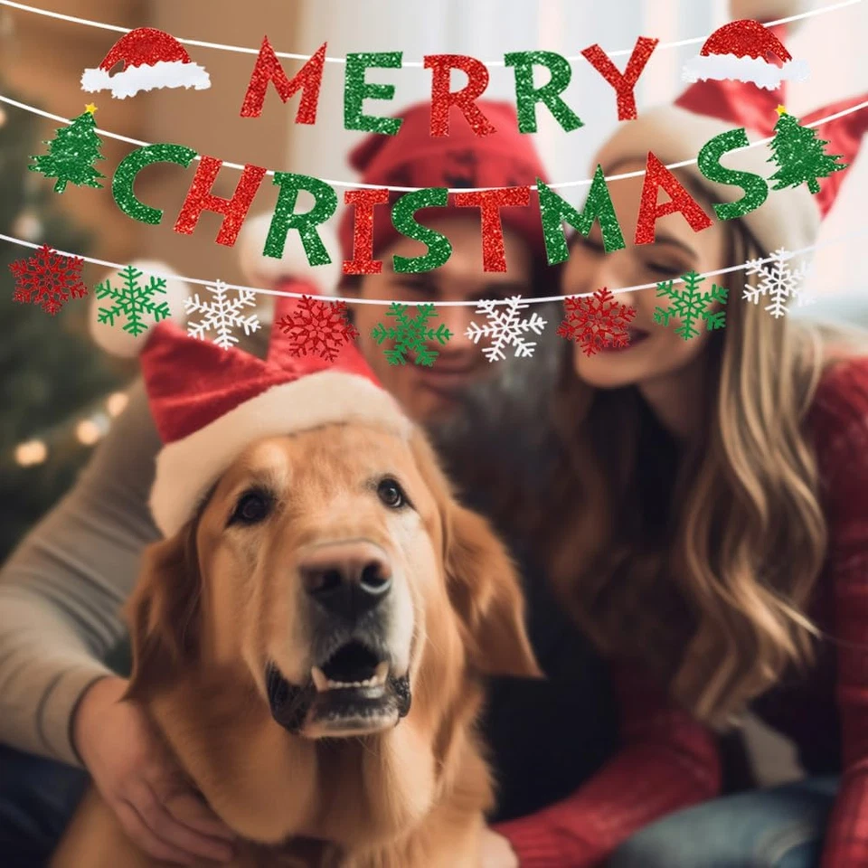 Banner Feliz Natal - Guirlanda de Natal brilhante vermelha e verde com Sno - Imagem 3 de 4