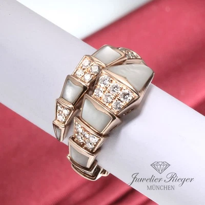 Bulgari Ring Serpenti Viper Rosegold 750 Perlmutt Diamanten Gr M Gold 350670 - Bild 1 von 4