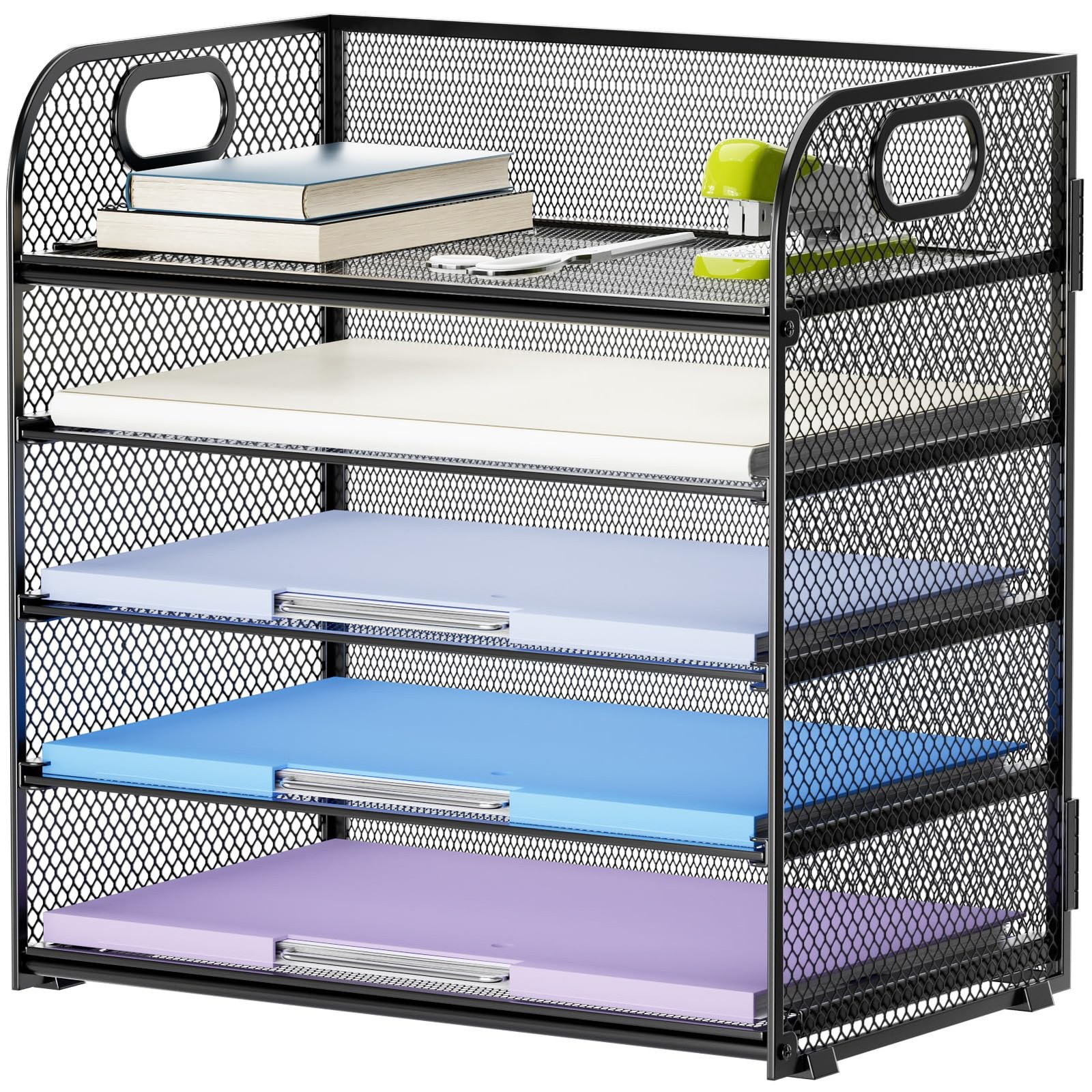 5-Tier Mesh Desk File Organizer with Handle for Papers and Letters-image