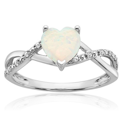 14K Solid White Gold 0.48 ct Lab Created Opal Diamond Solitaire Promise