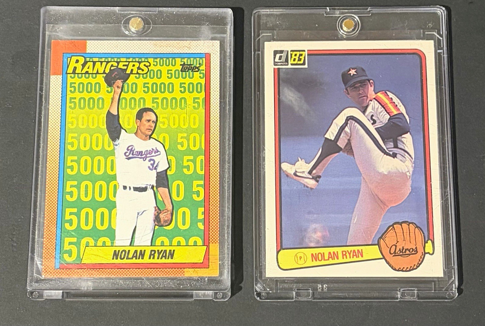 Nolan Ryan 2-Card Lot Topps 1990 #5 Tiffany Rangers 5000 K + Donruss 1983 #118