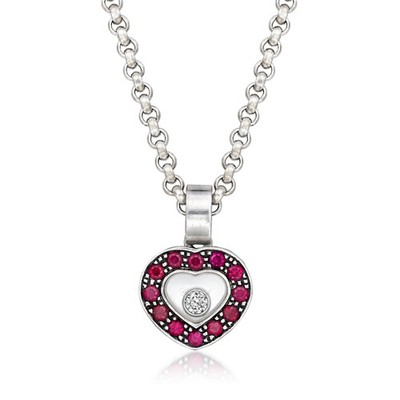 Vint Chopard Ruby Heart Ncklc w Single Diamond in 18k White Gold 16.75 inches