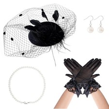 4 Pieces Fascinator Hat for Women Tea Party Include Mesh Hats Gloves Necklace...