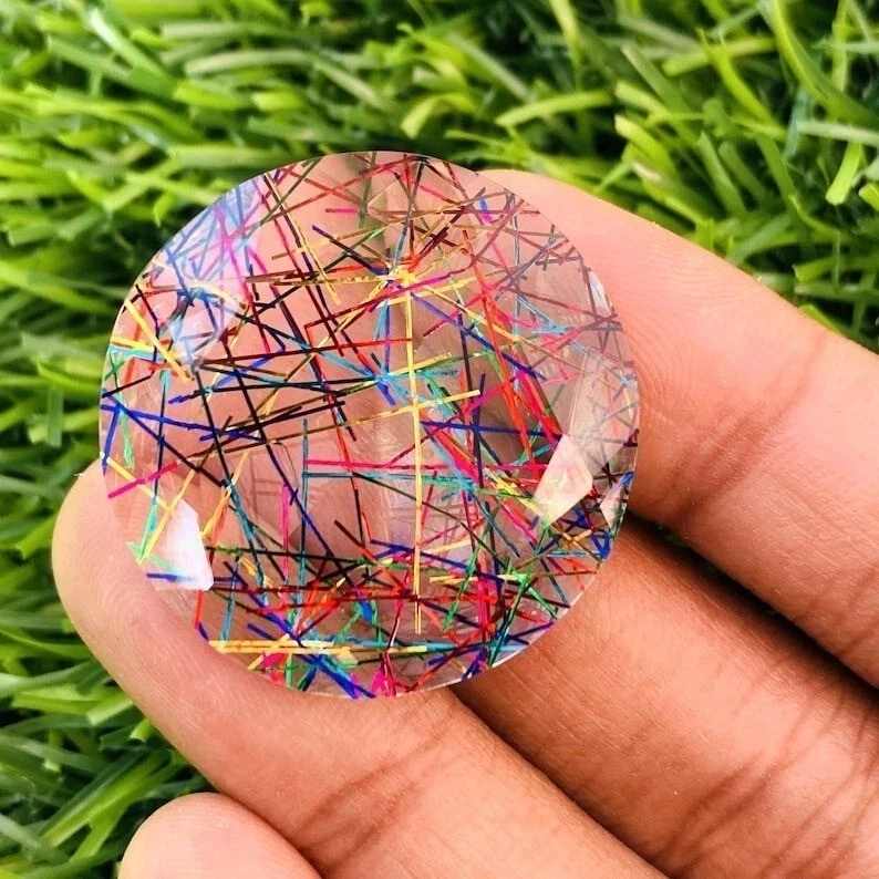 Bi-Color/Multicolor Rutilated Quartz Round Shape 96.75 Ct Loose Gemstone + Gift - Image 2 of 3