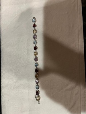 925 STERLING SILBER FACETTIERT OVAL BUNTE EDELSTEINE ARMBAND 7,25 ZOLL