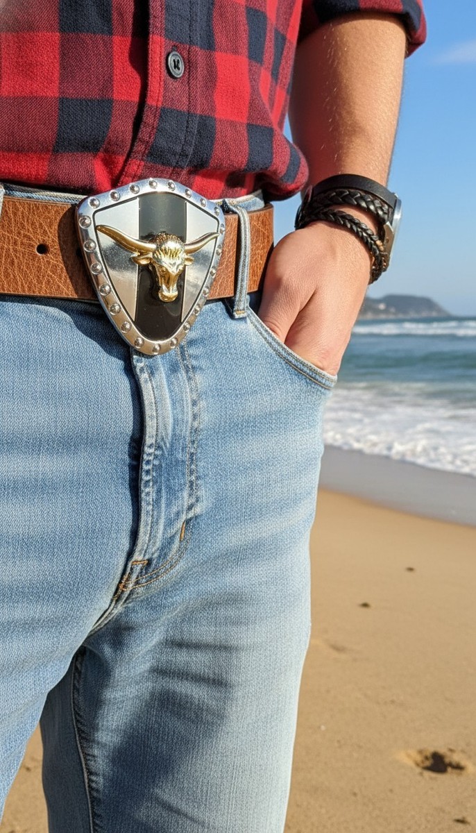 Men Silver Metal Plate Cowboy Western Fashion Buckle Gold Bull