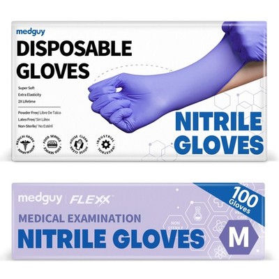 Medguy Medical Nitrile Exam Gloves, 4 Mil Medium, Medium (Blue-violet) 