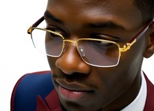 Small Sunglasses Men Retro Buffs Gold Clear Lens Frameless Classic Square Cholo