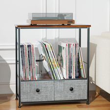 Record Player Stand with Vinyl Storage, 2-Tier Record Shelf Table with Fabric Dr