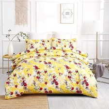 Radiant Sunshine Yellow Floral Duvet Cover - Hummingbirds Red Flowers Garden ...