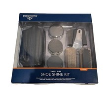 Dockers TRAVEL SIZE SHOE SHINE KIT Black Brown Polish Brush Cloth Travel Bag