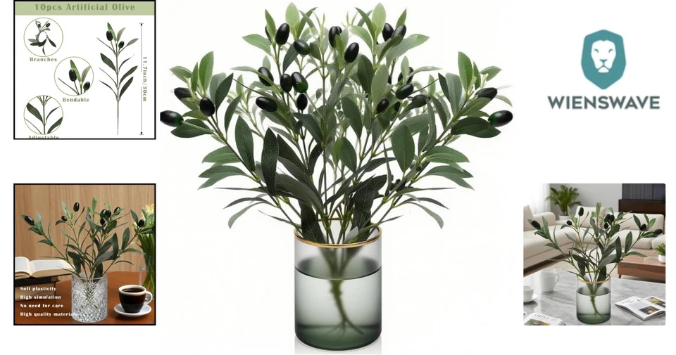 Künstliche Olivenzweige 30cm 10 Stück Biegbar Dekoration Hochzeit Wohnzimmer - Bild 2 von 4