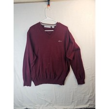 Greg Norman Mens Large V-Neck Sweater Burgundy Maroon Shark Logo Golf Knit L