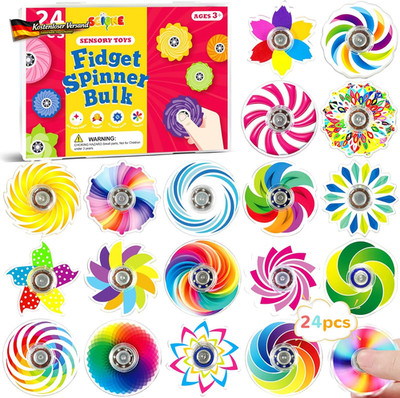 Kinder Fidget Spinner Set 24er Regenbogen Mini 4cm, Stressreduktion, Konzentrati