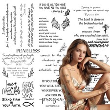 72PCS Christian Temporary Tattoos For Adults Inspirational Bible Verse Quotes Su