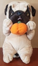 Bestever Toy Pug Dog Plush W/Pumkin Bulldog Puppy Laying Stuffed Animal Vintage