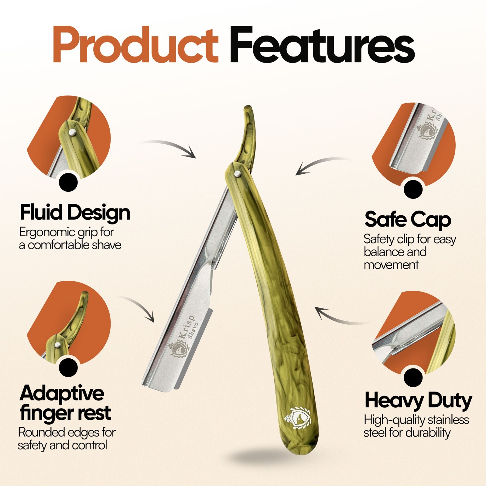 Straight Edge Razor for Men Barber Salon Beard Cut Throat Shavette + 10 ...