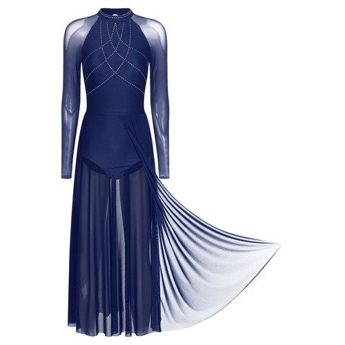 Womens Costume Modern Dress Split Dress Sheer Dancewear Glittery Leotard Mesh - Afbeelding 48 van 63