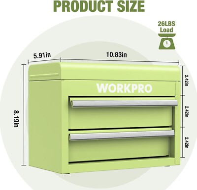 WORKPRO Mini Metal Tool Box with 2 Drawers and Top Storage with
