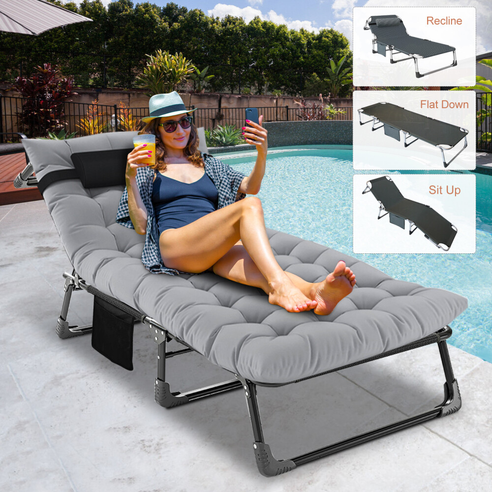 Folding Camping Cot Tri-Bed w/Mattress 4 Position Adjustable forTravelling Gift