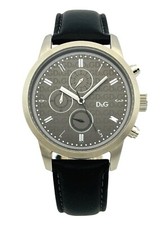 Dolce & Gabbana Men's TOTE DW0751 Grey Dial with D&G Black Leather Strap Watch