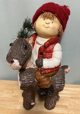 Winter Wonder Lane Ceramic Snow Boy & Deer 