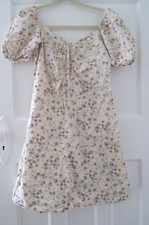 H&M Beige and Green Floral short puff sleeve Dress size S