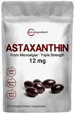 Micro Ingredients Astaxanthin 12mg 120 Softgels Antioxidant Eye Joint Support
