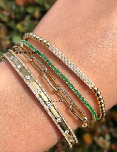 Pulsera de tenis hecha a mano con piedras preciosas esmeralda de plata de ley 925 regalo de aniversario Foto 3 de 4