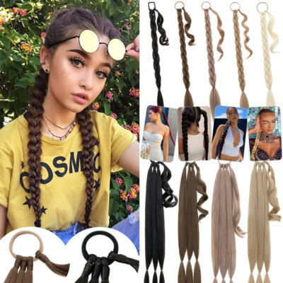 Long 34'' Braided Ponytail Wrap tip Pony Tail Braid Hair Extension Thick As Human