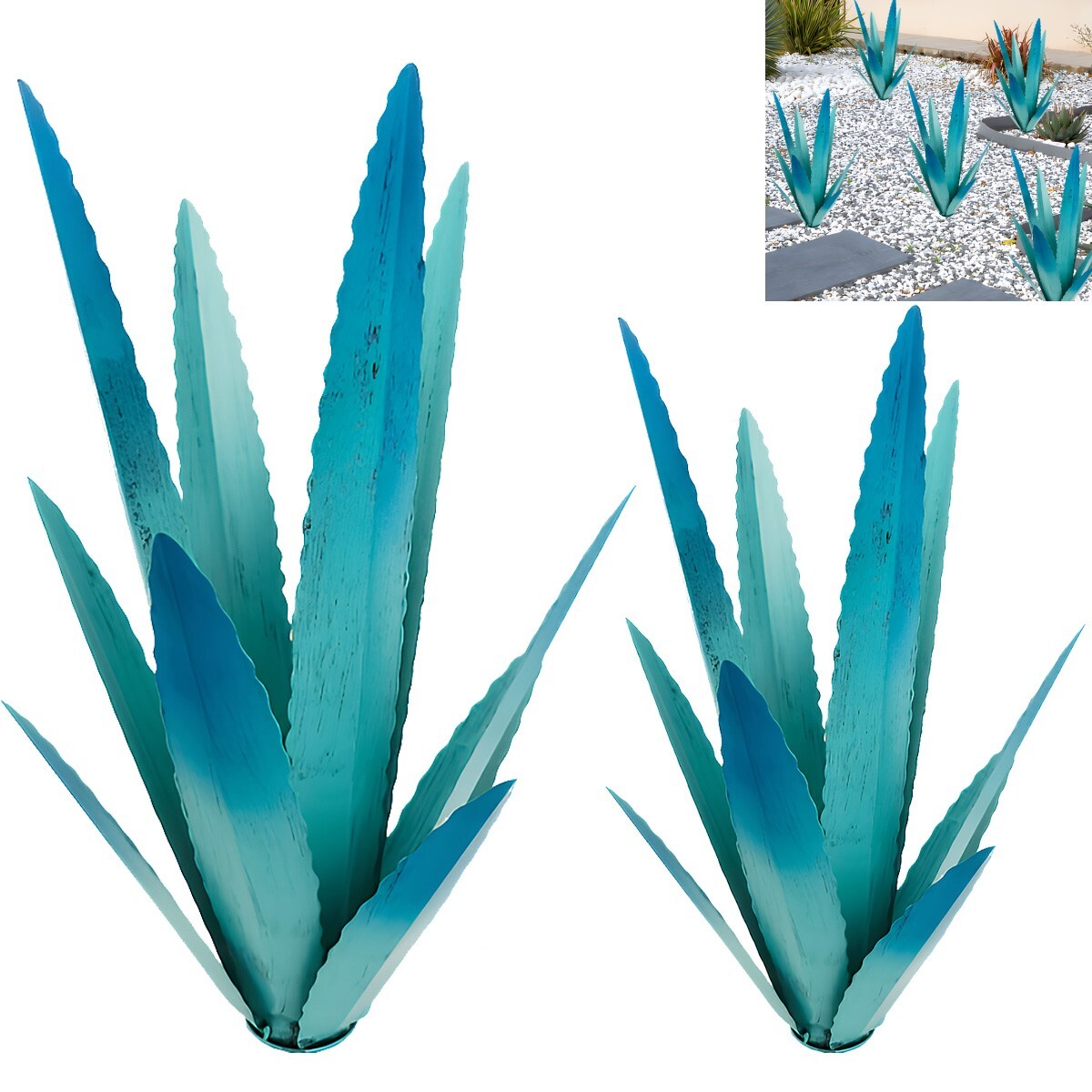 2 Pack DIY Metal Agave Plant Sculpture for Rustic Garden or Yard Decor