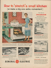 1954 General Electric Kitchen Stove Oven Appliance Vintage Print Ad Spacemaker